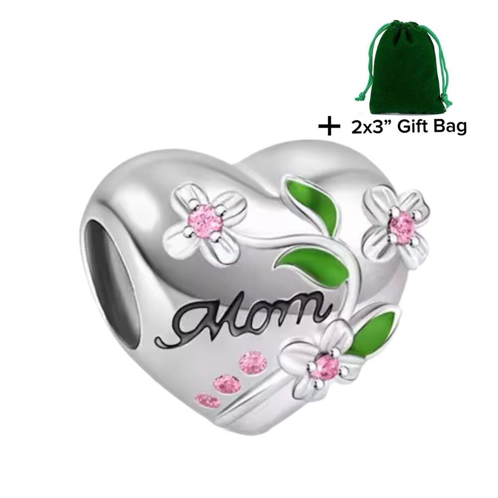 Mom Heart Bead Charm | 925 Silver | Brand New